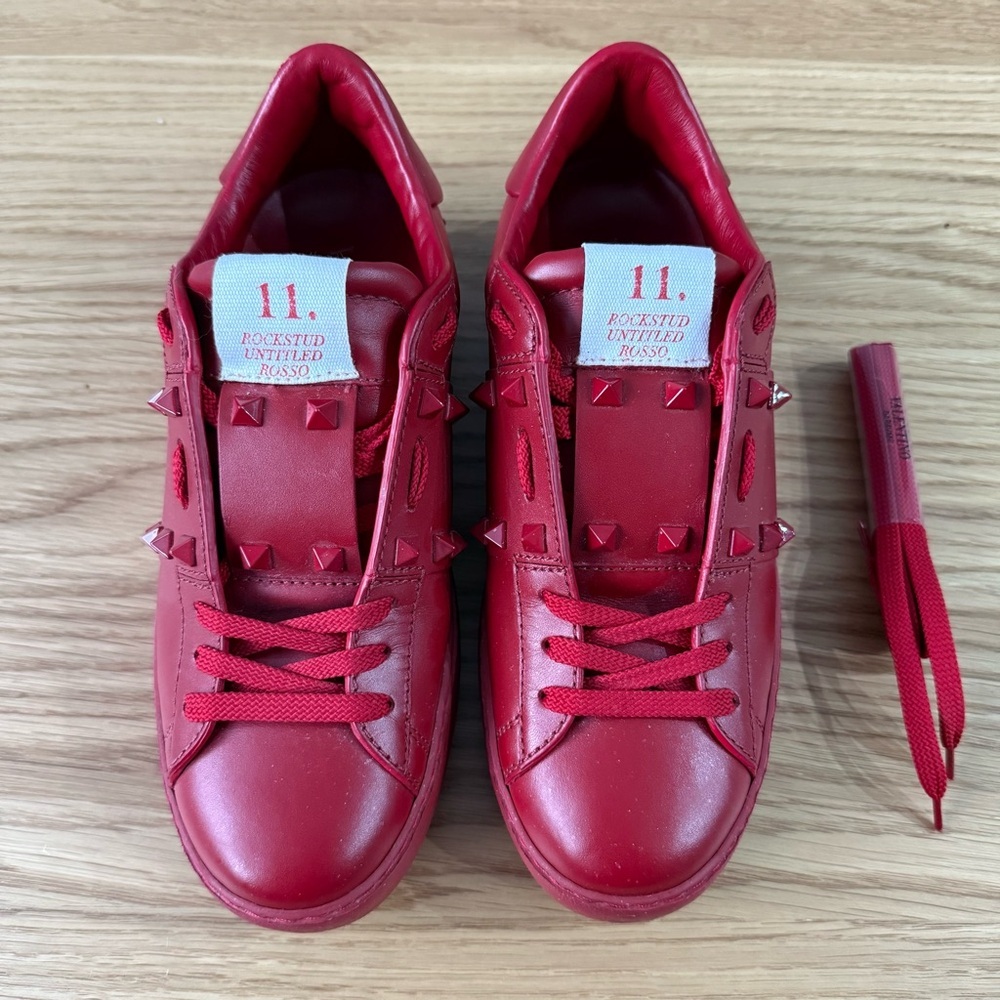 Valentino 11. Rockstud Untitled Rosso Leather Sneakers